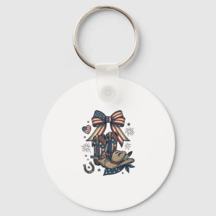 Patriotic Cowgirl Boots and Bow Western Shirt Desi Keychain