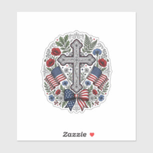 Patriotic Cross Floral Flag Vintage