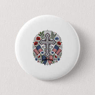Patriotic Cross Floral Flag Vintage 2 Inch Round Button
