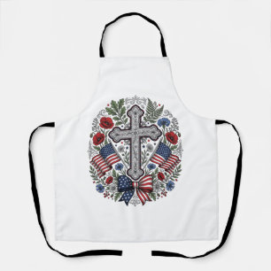 Patriotic Cross Floral Flag Vintage Apron