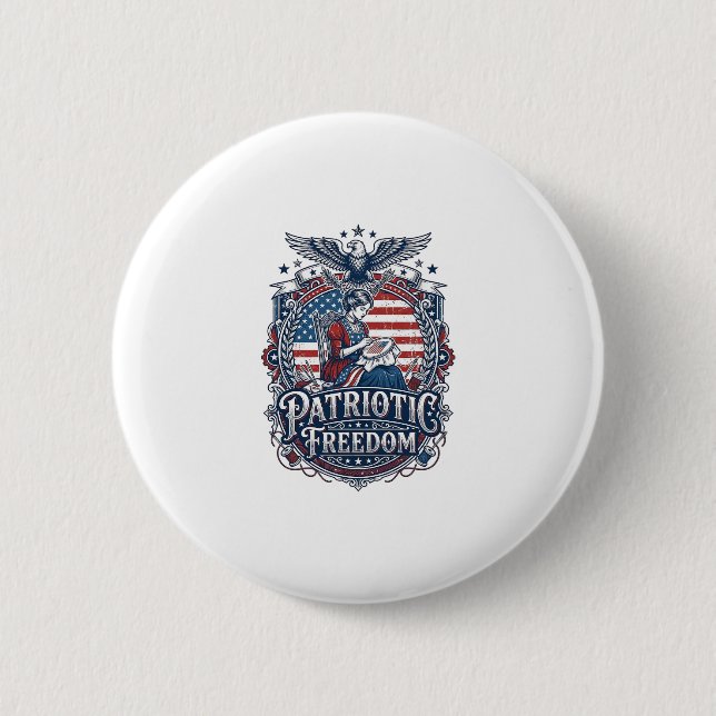 Patriotic Cross Stitcher Vector Graphic Tee_1 2 Inch Round Button (Front)