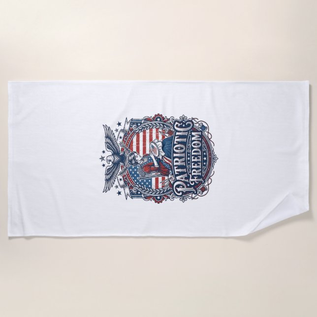 Patriotic Cross Stitcher Vector Graphic Tee_1 Beach Towel (Front)