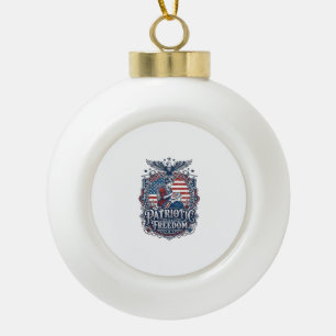 Patriotic Cross Stitcher Vector Graphic Tee_1 Ceramic Ball Christmas Ornament