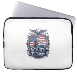 Patriotic Cross Stitcher Vector Graphic Tee_1 Laptop Sleeve