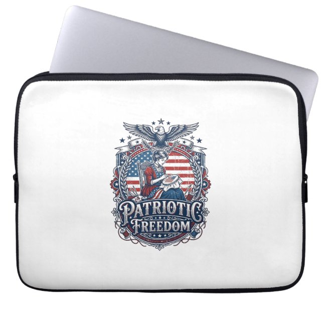Patriotic Cross Stitcher Vector Graphic Tee_1 Laptop Sleeve (Front)