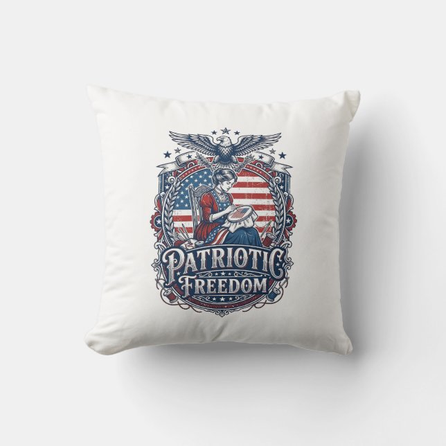 Patriotic Cross Stitcher Vector Graphic Tee_1 Throw Pillow (Front)