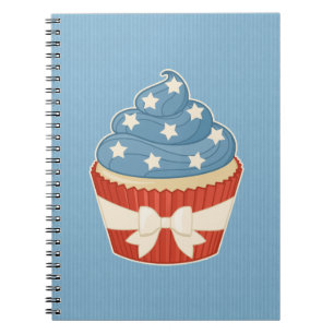 Patriotic Cupcake on Blue Stripes Notebook