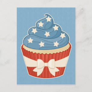 Patriotic Cupcake on Blue Stripes Postcard