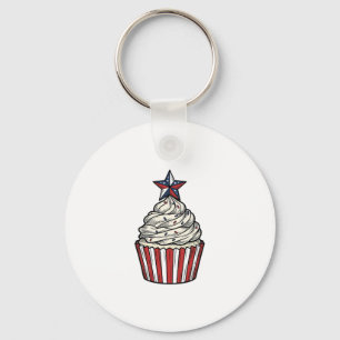 Patriotic Cupcake Vintage Engraving Fourth of July Keychain