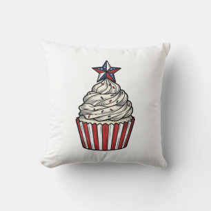 Patriotic Cupcake Vintage Engraving Fourth of July Throw Pillow