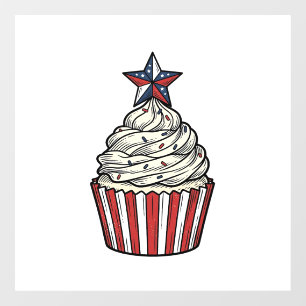 Patriotic Cupcake Vintage Engraving Fourth of July Window Cling