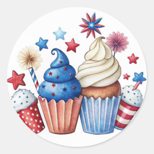Patriotic cupcakes classic round sticker
