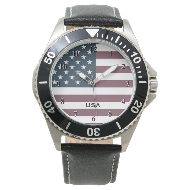 Patriotic custom men's watch with American flag (Front)