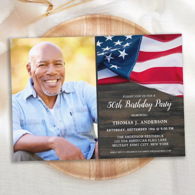Patriotic Custom Photo USA American Flag Birthday Invitation (Creator Uploaded)