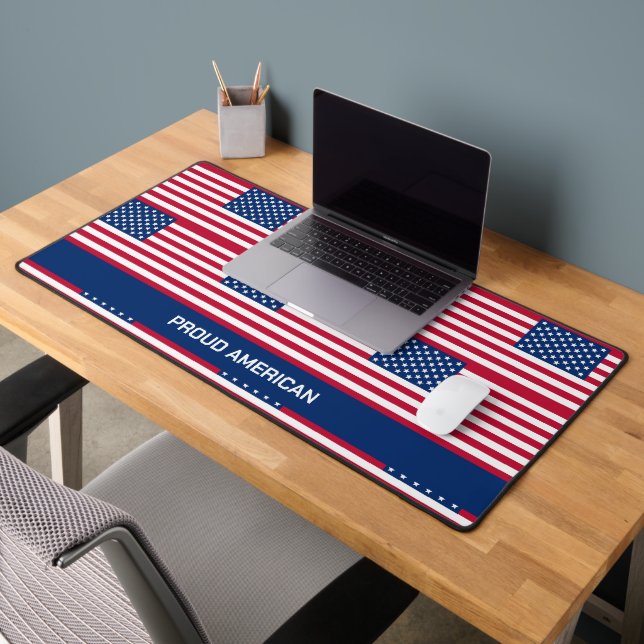 Patriotic Customizable USA American Flag Desk Mat (Office 2)