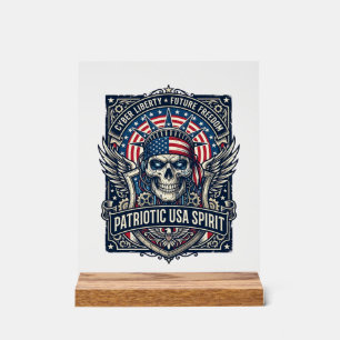 Patriotic Cyber Liberty Skull Cyberpunk Future Fre Acrylic Sign