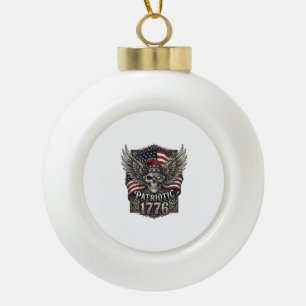 Patriotic Cyber Liberty Skull Cyberpunk Future Fre Ceramic Ball Christmas Ornament