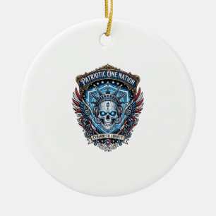 Patriotic Cyber Liberty Skull Cyberpunk Future Fre Ceramic Ornament