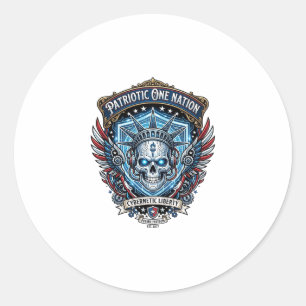 Patriotic Cyber Liberty Skull Cyberpunk Future Fre Classic Round Sticker