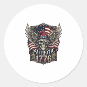 Patriotic Cyber Liberty Skull Cyberpunk Future Fre Classic Round Sticker