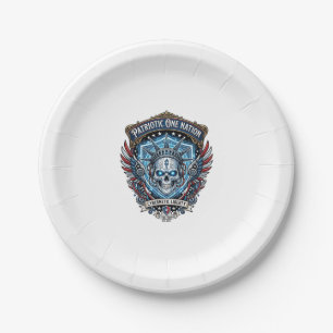 Patriotic Cyber Liberty Skull Cyberpunk Future Fre Paper Plate