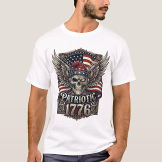 Patriotic Cyber Liberty Skull Cyberpunk Future Fre T-Shirt