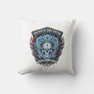 Patriotic Cyber Liberty Skull Cyberpunk Future Fre Throw Pillow