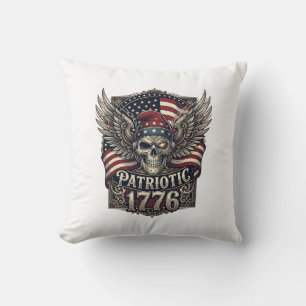 Patriotic Cyber Liberty Skull Cyberpunk Future Fre Throw Pillow