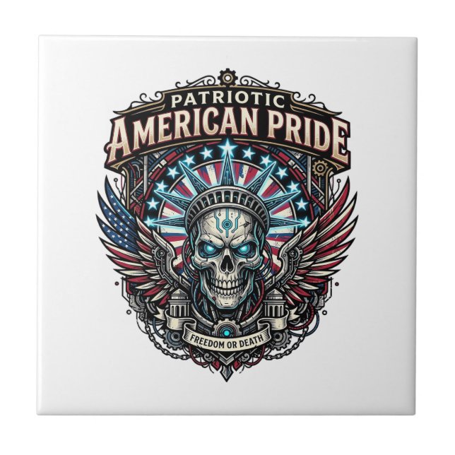 Patriotic Cyber Liberty Skull Cyberpunk Future Fre Tile (Front)