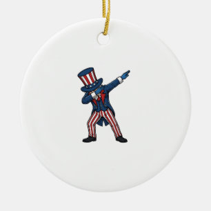 Patriotic Dabbing Character Vintage Vector Design_ Ceramic Ornament