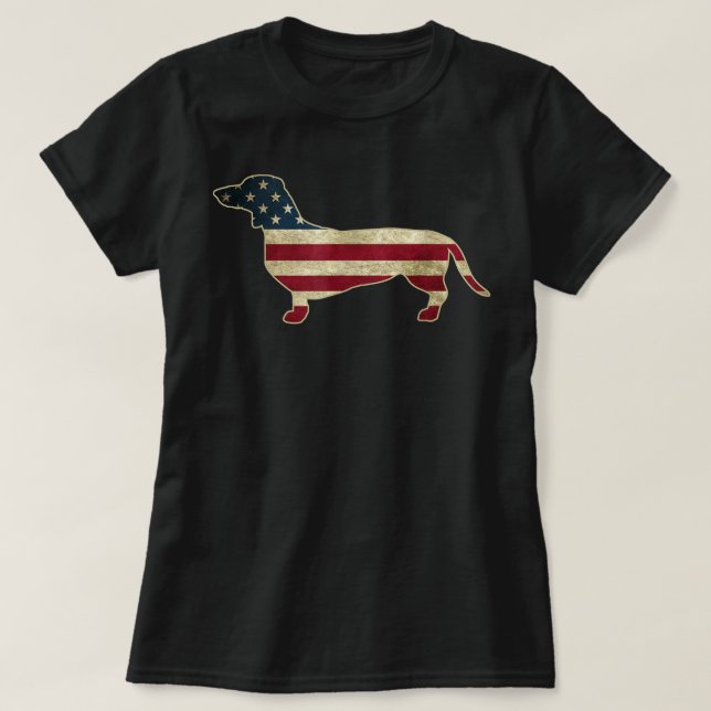 Patriotic Dachshund 4th Of July American Flag Dog  T-Shirt (Design Front)