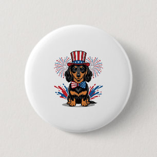 Patriotic Dachshund Fireworks Vintage Vector Art_1 2 Inch Round Button