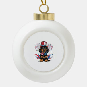 Patriotic Dachshund Fireworks Vintage Vector Art_1 Ceramic Ball Christmas Ornament