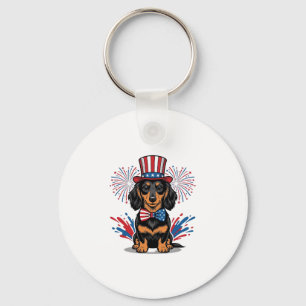 Patriotic Dachshund Fireworks Vintage Vector Art_1 Keychain