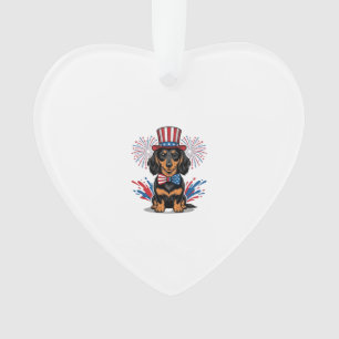Patriotic Dachshund Fireworks Vintage Vector Art_1 Ornament