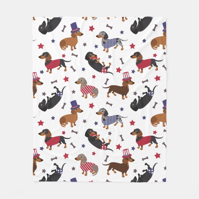 Patriotic Dachshund Fleece Blanket (Front)