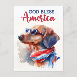 Patriotic Dachshund, God Bless America Postcard