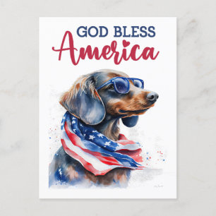 Patriotic Dachshund, God Bless America Postcard