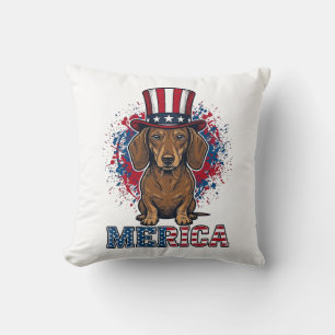 Patriotic Dachshund Merica Vintage Dog Shirt_1 Throw Pillow
