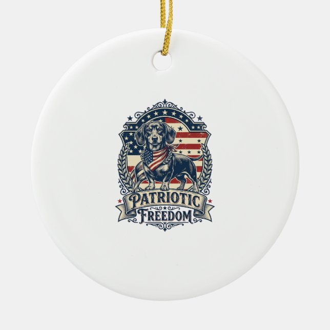 Patriotic Dachshund Vector Graphic Tee_1 Ceramic Ornament (Front)
