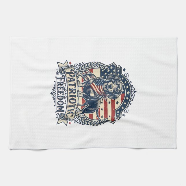 Patriotic Dachshund Vector Graphic Tee_1 Kitchen Towel (Horizontal)