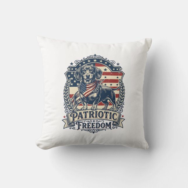Patriotic Dachshund Vector Graphic Tee_1 Throw Pillow (Front)
