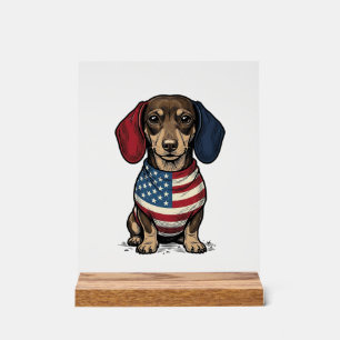 Patriotic Dachshund Vintage Engraving Vector Desig Acrylic Sign