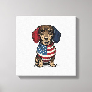 Patriotic Dachshund Vintage Engraving Vector Desig Canvas Print