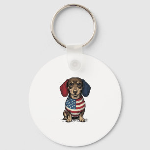 Patriotic Dachshund Vintage Engraving Vector Desig Keychain