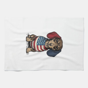 Patriotic Dachshund Vintage Engraving Vector Desig Kitchen Towel