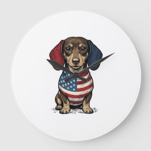 Patriotic Dachshund Vintage Engraving Vector Desig Large Clock