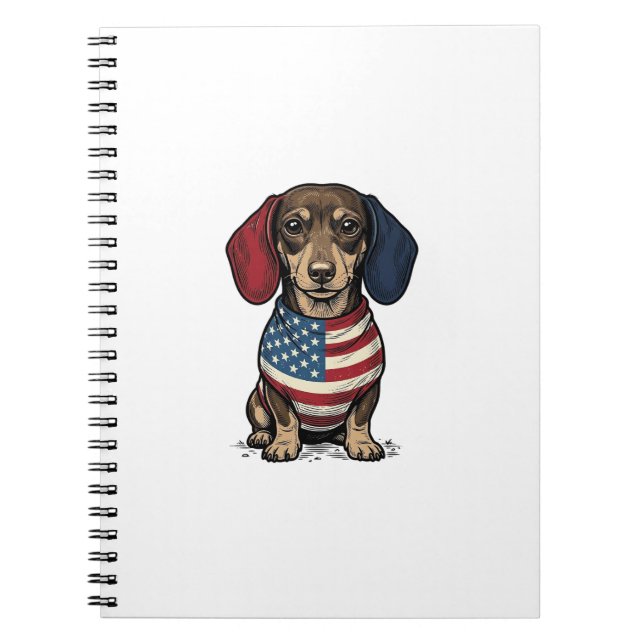 Patriotic Dachshund Vintage Engraving Vector Desig Notebook (Front)