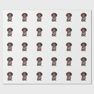 Patriotic Dachshund Vintage Engraving Vector Desig Wrapping Paper