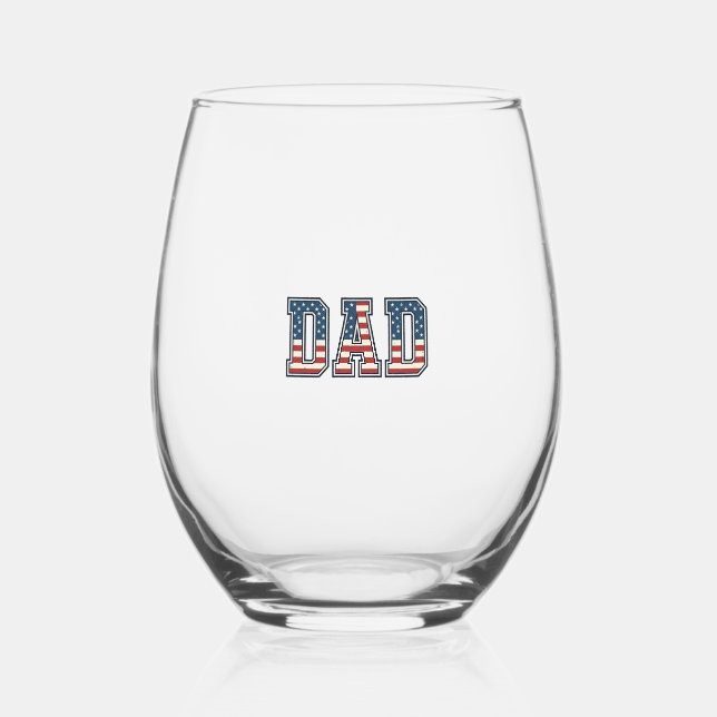 Patriotic Dad Flag Lettering Vector Design_1 Stemless Wine Glass (Front)